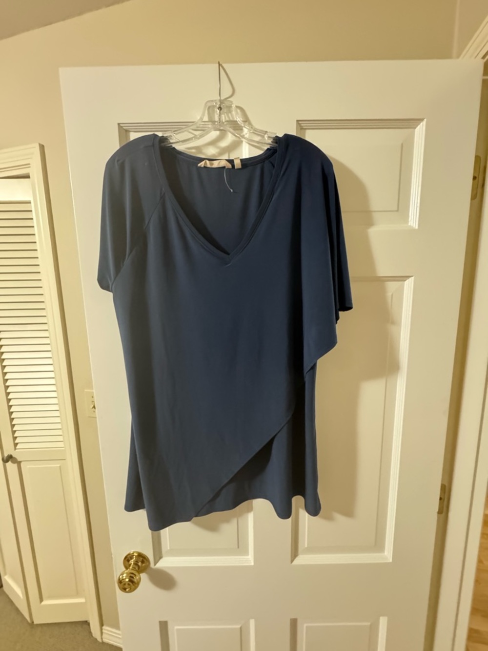 Soft Surroundings Deep Navy V-Neck Draped Flutter Sleeve Top
